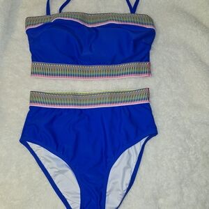 Blue Bikini with Sporty Striped Accents